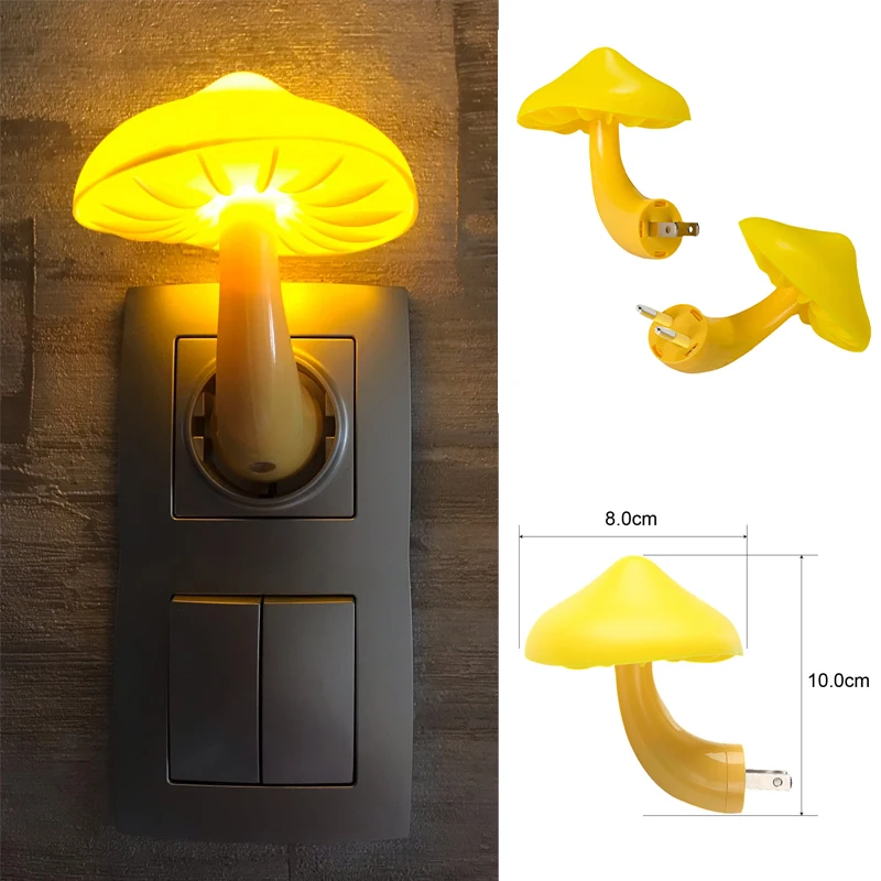 Led Night Light Mushroom Wall Socket Lamp Eu Us Plug Warm White Light-control Sensor Bedroom Light Home Decoration