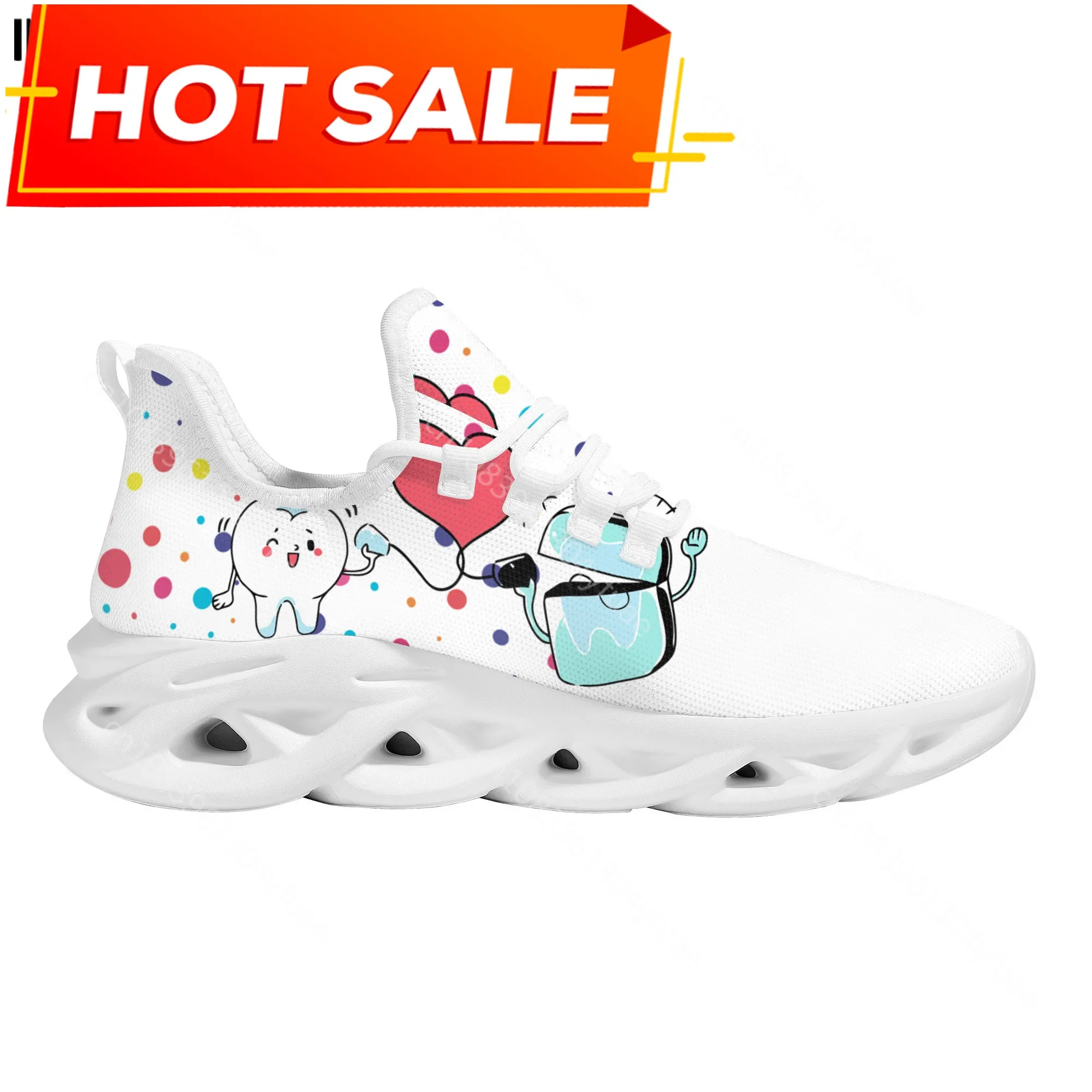 New Trend Women Flats Cartoon Dentist Tooth Pattern Casual Shoes Breathable Mesh Female Sneakers Zapatos Mujer 2022