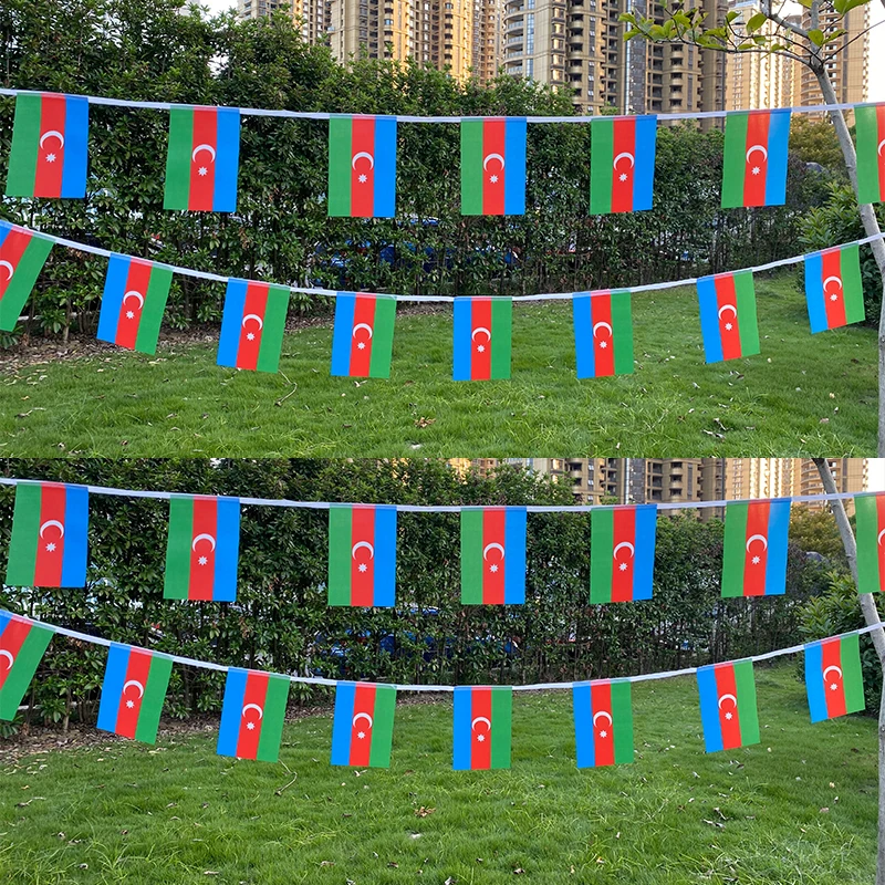 

Aerlxemrbrae 20pcs/lot Azerbaijanl bunting flags 14x21cm Pennant Azerbaijan String Banner Buntings Festival Party Holiday