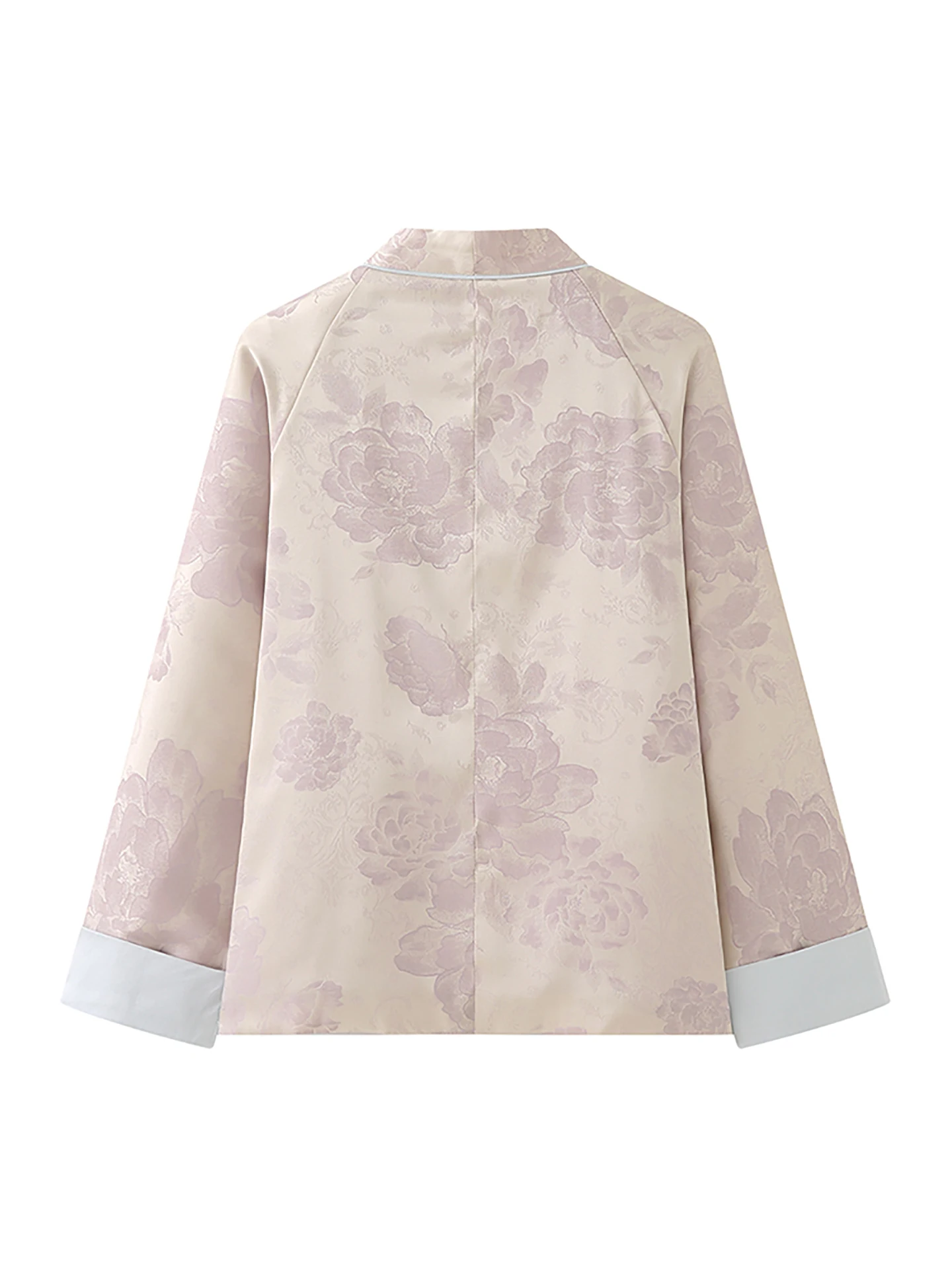 Etam Chinese Style Thin Outerwear Women's V-neck Silk Satin Embroidery Top Button Front Long Sleeve Regular Fit Autumn New Ar...