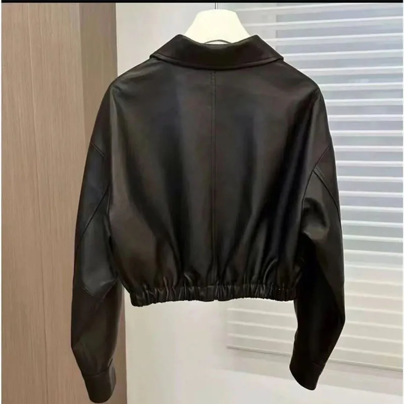 French Lady Casual Zipper Faux Leather Spring Autumn Femme Short Pu Leather Coat 2026 Women Long Sleeves Leather Outwear