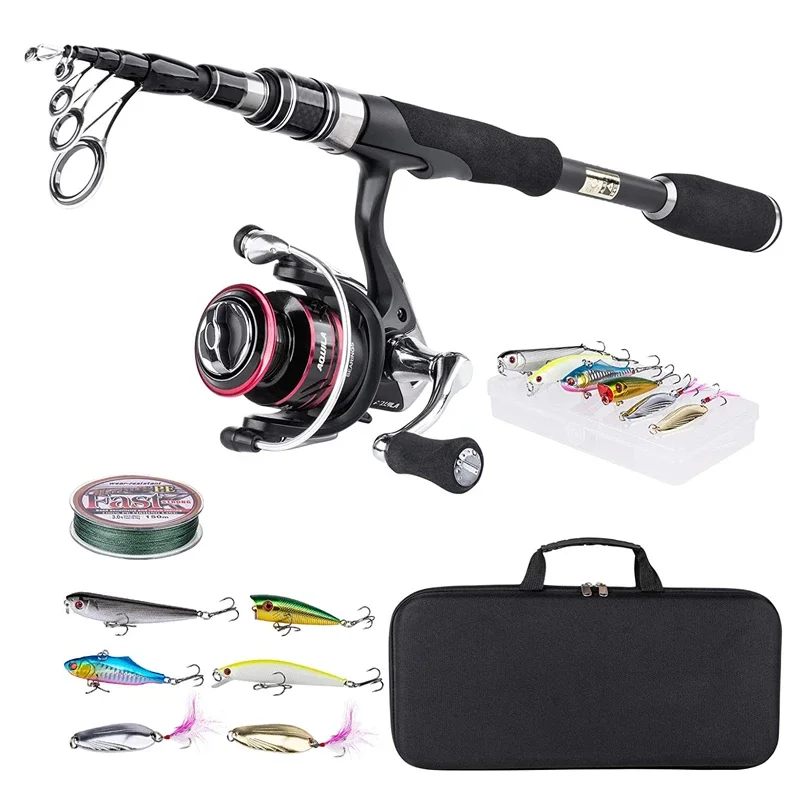 

Fishing Pole Kit Portable Carbon Fiber Fishing Rods and Reel Bag Combo Spinning with Line Bait Bag for Beginners Bass