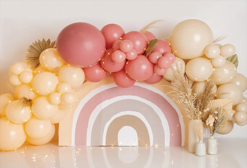 Mehofond Photography Background Bohemian Rainbow Pampas Grass Balloon Girl Birthday Party Cake Smash Decor Backdrop Photo Studio