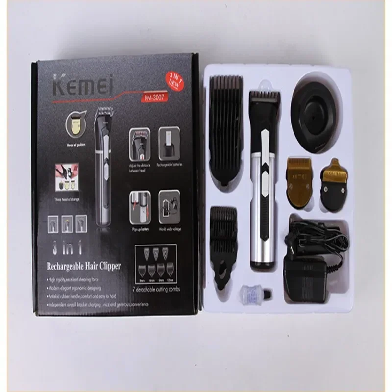Kemei ที่ตัดขนตัดผมไฟฟ้าแบบ3 in 1ชาร์จได้สำหรับมืออาชีพลูกผมและผู้ชาย KM-3007