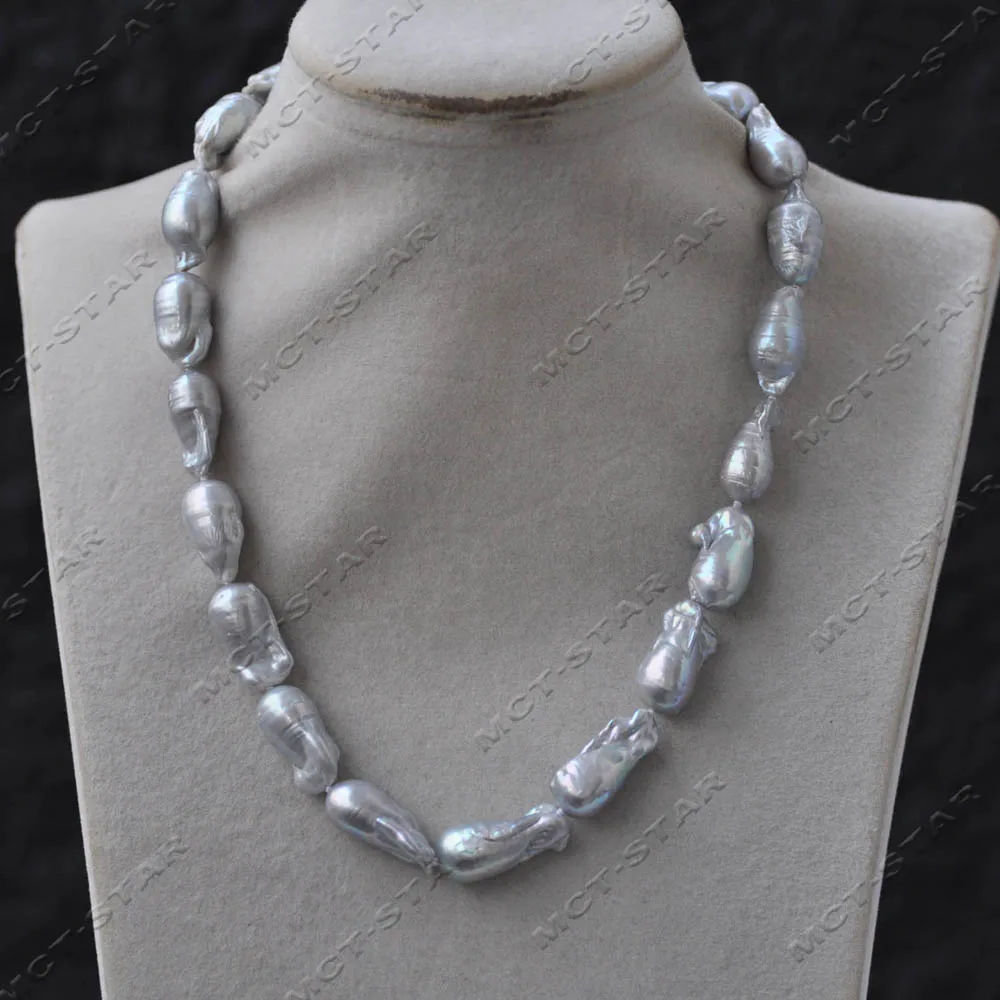 

MCT·STAR 16'' 20mm Gray Baroque Teardrop Keshi Reborn Pearl Necklace CZ Custom Jewelry（Z14003）