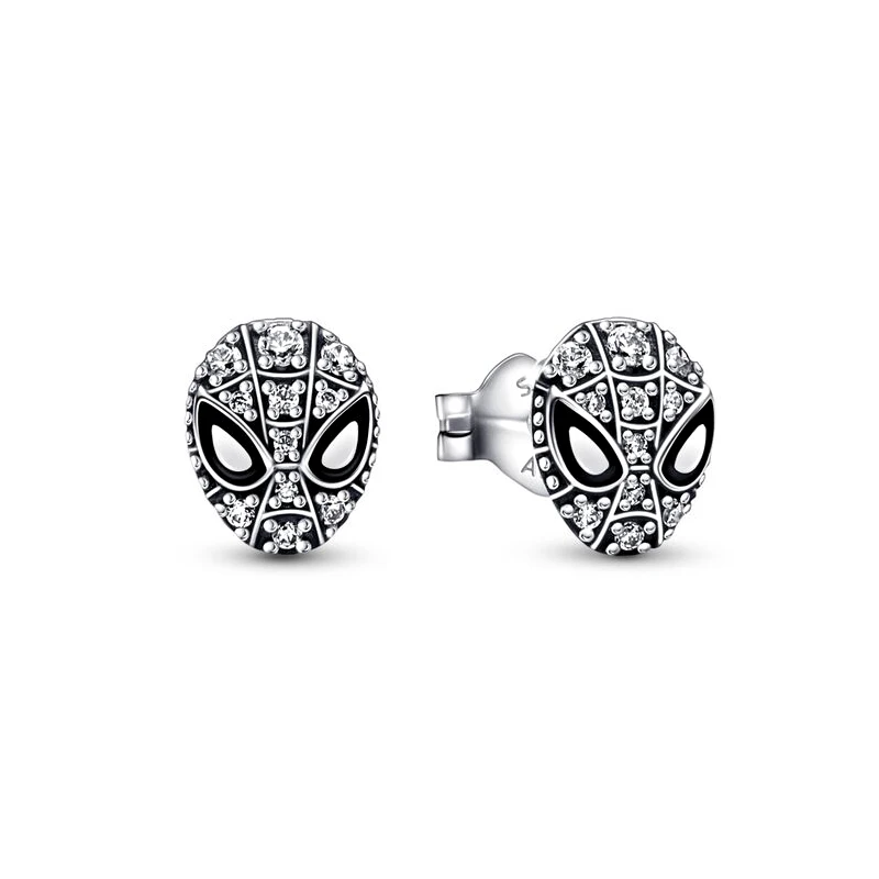 Top Quality SpiderMan Mask Pave Stud Earrings S925 Silver Color Earrings Cool Style Statement Jewelry Male Female