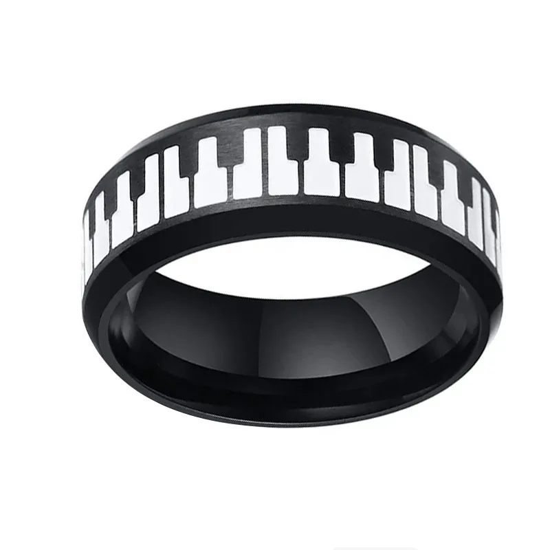 Music Ring Piano Rings for Women Key on A Musical Instrument Jewelry Party Fashion Trend Black Metal Accesorios Stainless Steel