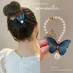 1pc Butterfly High Ponytail Hair Claw Clamp Women Girl Ponytail Holder Hanging Pearl Vintage Elegant Hairpin Ponytail Buckle New