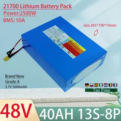 48V 40Ah 21700 13S8P Lithium Ion Battery Pack 2500W Power Tool Batteries Outdoor Backup Batteries With 50A BMS+54.6V 5A charger