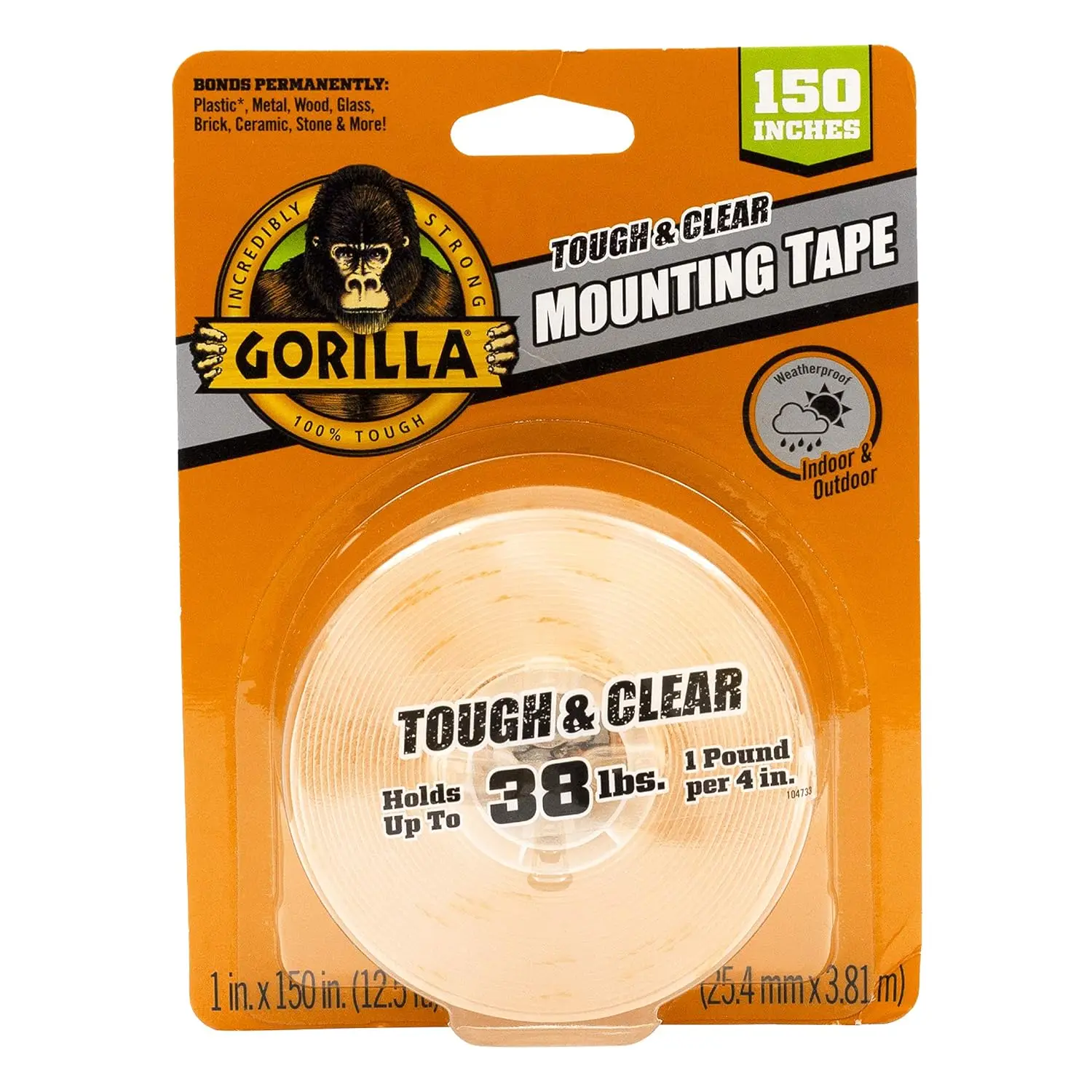 

Tough & Clear Double Sided Mounting Tape, Clear Tape, 1' x 150' (Pack of 1) - Weatherproof for Indoor or Outdoor