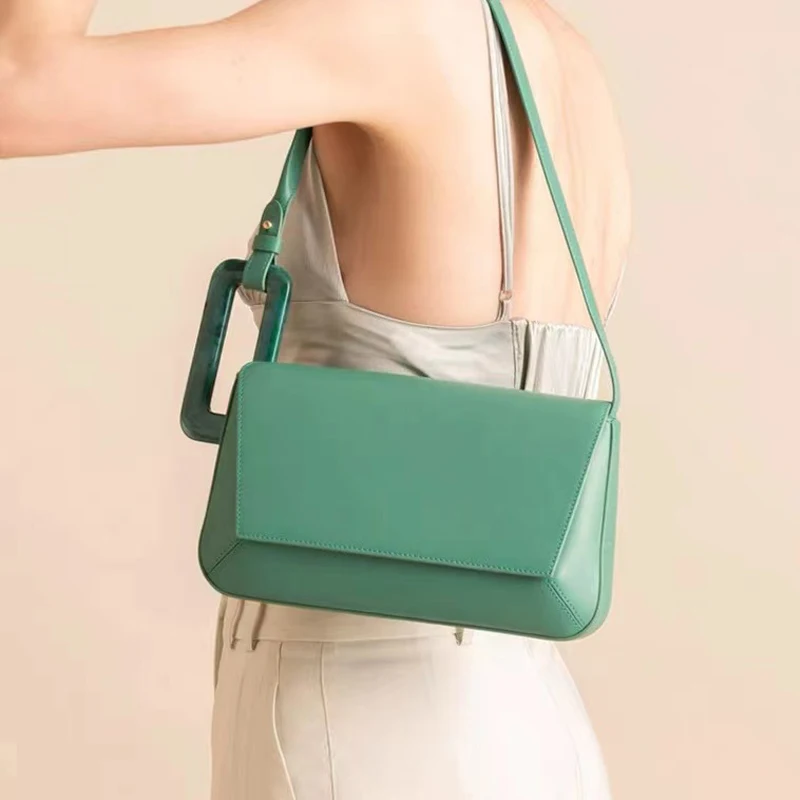 New Contrast Stitching Female Designer Handbags Long Panelled Flap Luxury Acrylic Shoulder Fashionable Purses Clutch Party Bag