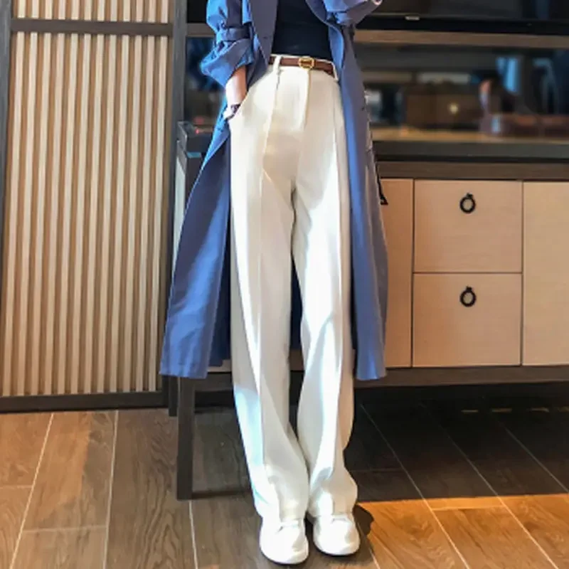 

Women's Tailored Trousers Fashion Casual Loose Straight Solid Color Classic Beige Apricot Office Lady Suit Tailor Modelutti Pant