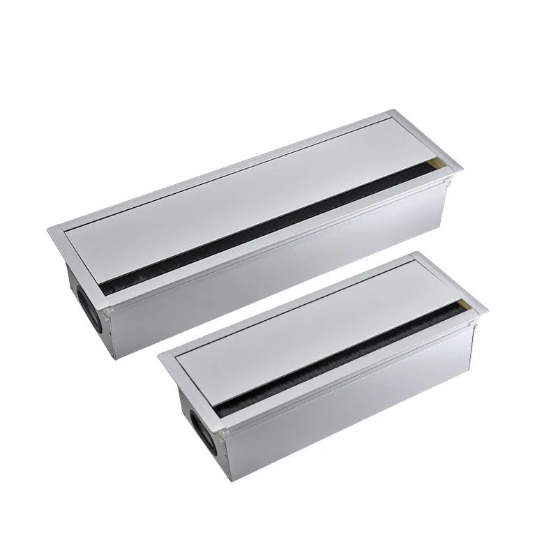 

Silver Aluminum Alloy Table Desk Rectangle Wire Cable Grommet Hole Cover Outlet Port Socket with Socket Black Brush