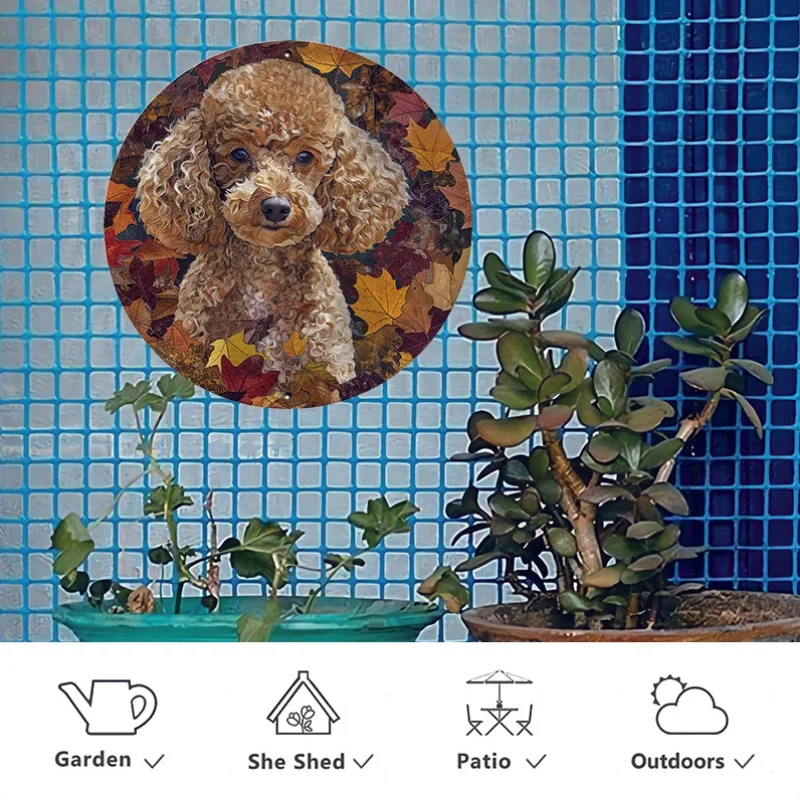 CIFBUY Vintage Round Aluminum Wall Art 8x8 Inch, Waterproof Durable Metal Sign with Dog Leader Print for Living Room Bedroom