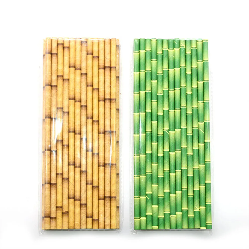 25Pcs Retro Chinese Style Imitation Bamboo Disposable Paper Straw Green Drinking Straw for Birthday Party Wedding Decor Supplies