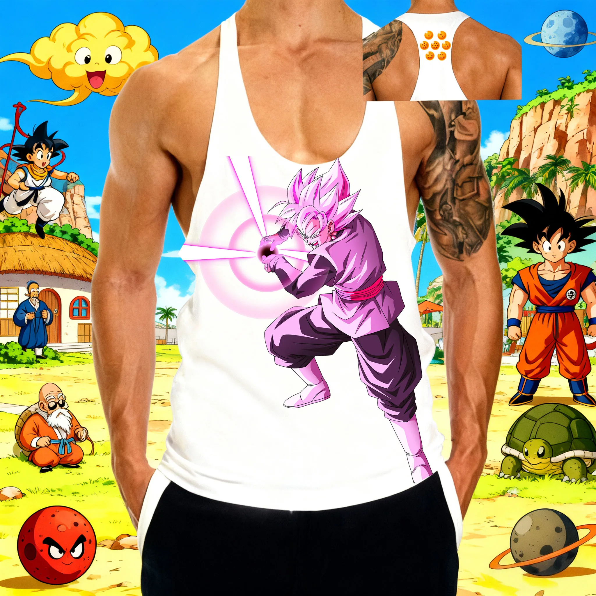 Beliebte Anime „Dragon Ball“ Black Monkey King Musterdruck 2025, Sommer, neue, heiß verkaufte Herren-Sport-Gymnastik-Baumwoll-ärmellose Weste