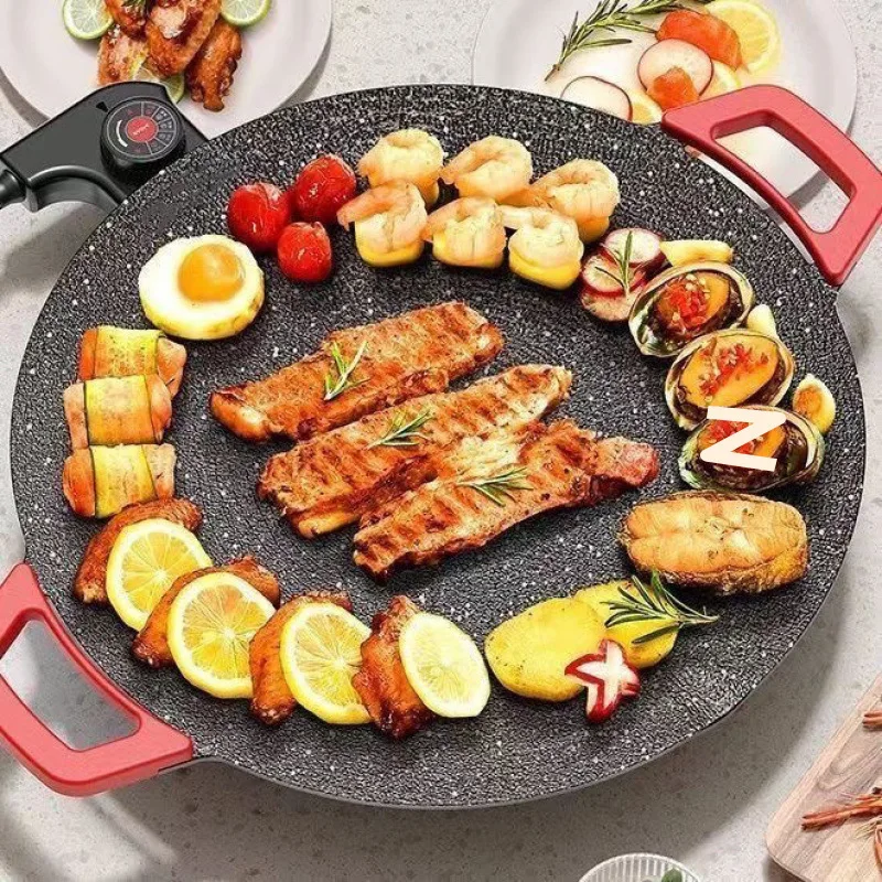 

Suitable for Electric barbecue pan Household barbecue pan BBQ pan Smokeless and non-stick Multifunctional Korean grill Thickened