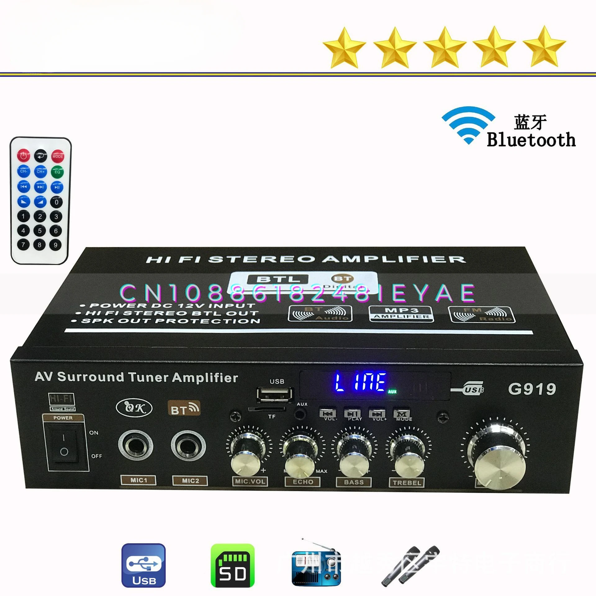 Smart Hot-selling Digital High-power Amplifier 110v-220v, 12v Bluetooth, USB Flash Drive, Radio