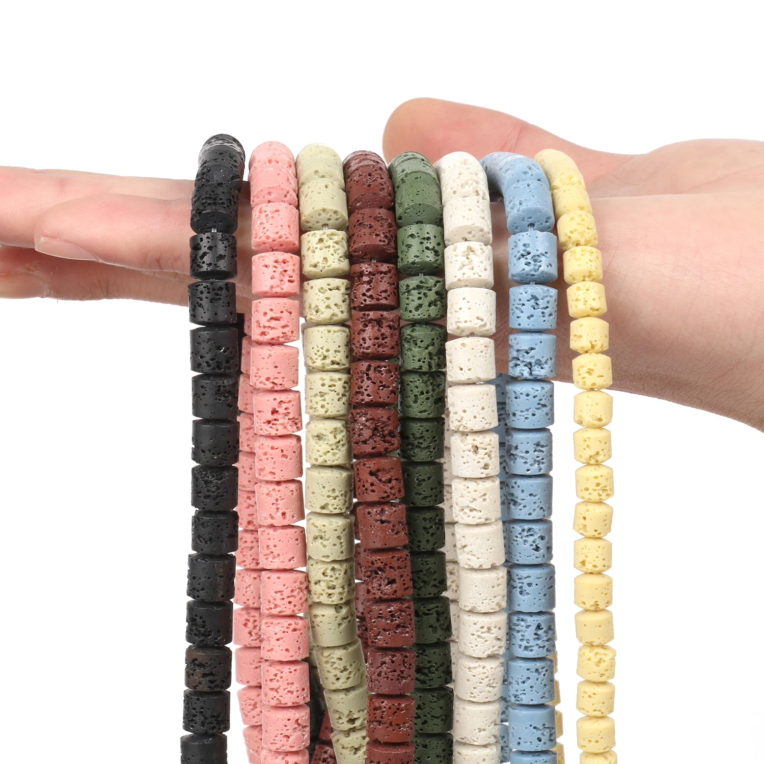 6/8mm kształt beczki kamień naturalny lawa wulkaniczna koralik wielokolorowy cylinder luźne koraliki do tworzenia biżuterii DIY akcesoria do bransoletek — zdjęcie 4