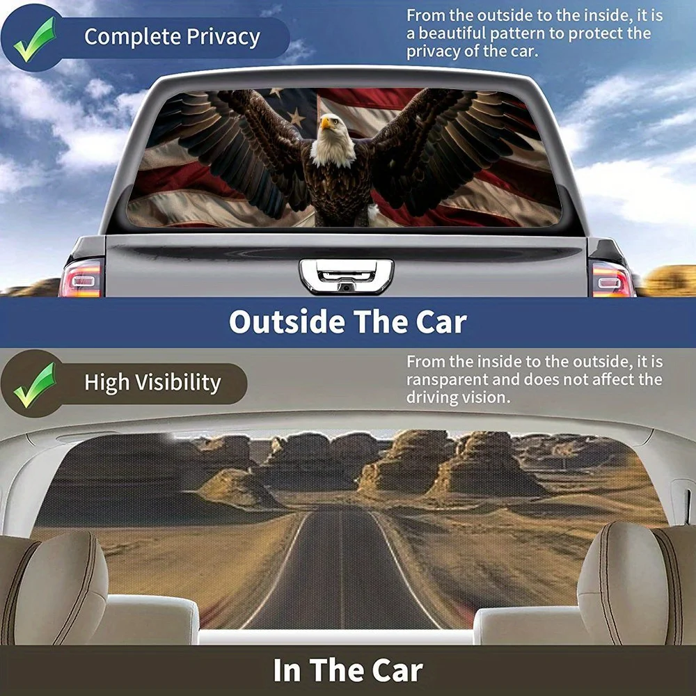 النسر نشر النجم Spangled راية اكسسوارات السيارات ملصق الزجاج الأمامي الخلفي ، نافذة شاحنة انظر من خلال نافذة سيارة مثقوبة