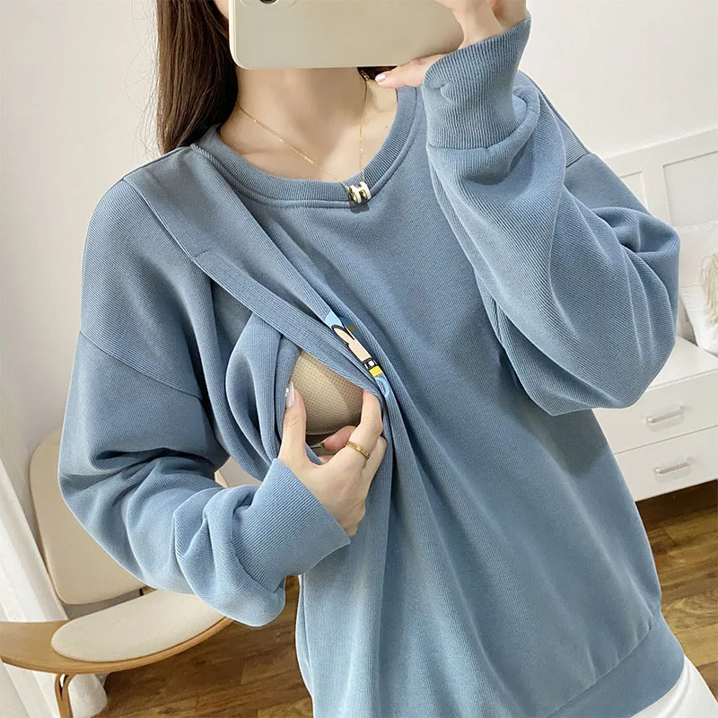 Winter Spring Maternity Clothes Premama Long Sleeve Sweatshirt Sweater Pregnant Women O-Neck Pullover Top Blouse Shirt Plus Size