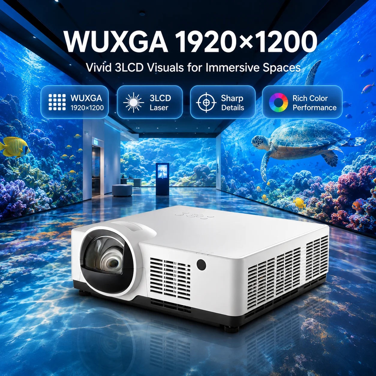 6000 Lumens Short Throw Laser Projector WUXGA 1920x1200 for Museum Digital Exhibition Experience Center