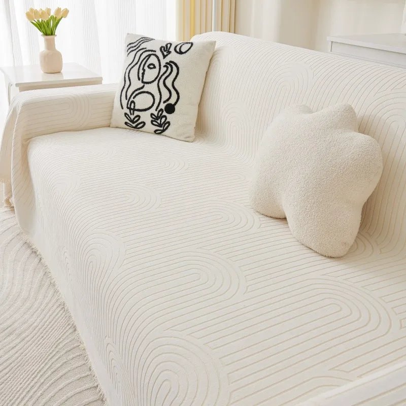 Cream Colored Chenille Sofa Towel All-season Universal Cat Scratch Resistant Sofa Cover