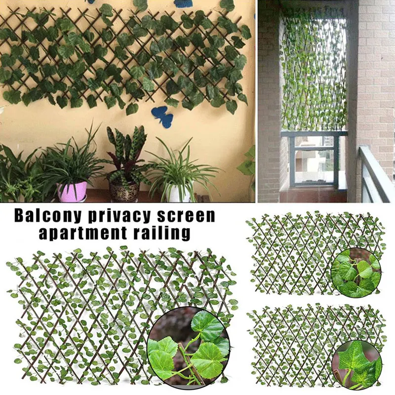 Artificial Garden Screening Expanding Trellis Privacy Screen Hedge Artificial Faux Ivy Leaves Wooden Fence for Garden Buildings