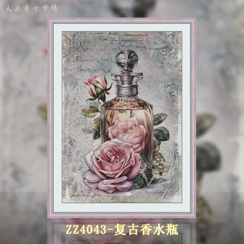 [ZZ4043-Retro Perfume Bottle] Stamped Cross Stitch Kit 14CT 16CT Pre Printed Canvas Cotton Thread DIY Embroidery Home Wall Decor