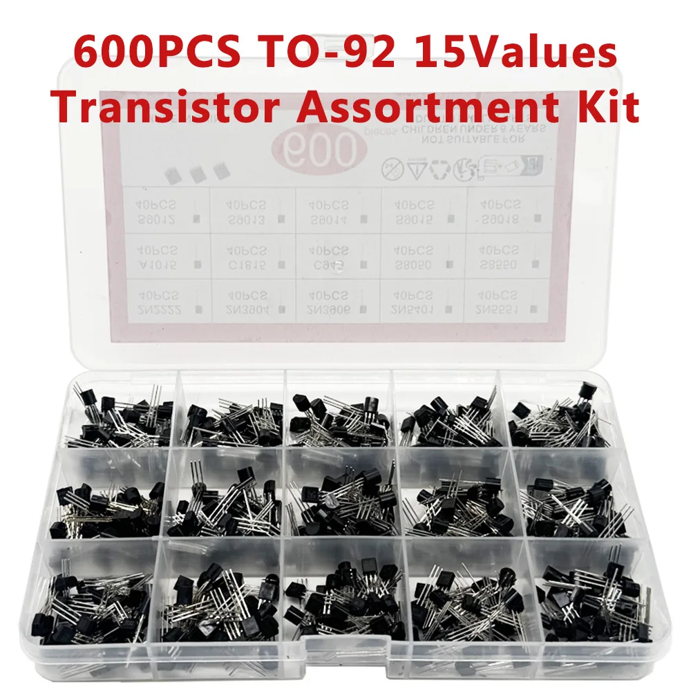 600PCS To-92 Transistors Kit 15 Values Bipolar Power Transistors 2N222 2N3904 2N3906 2N5401 A1015 C1815 S8050 S9012 S9018