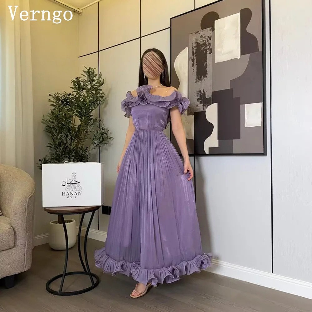 

Verngo Dusty Purple Shiny Satin Evening Dress Off The Shoulder A Line Prom Dress Elegant Tea Length Party Dress Customized