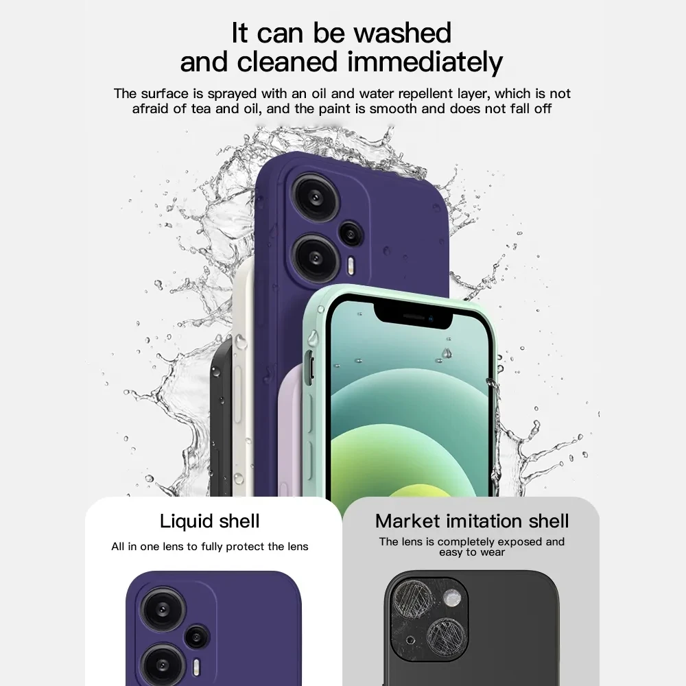 Poco F5 pro PocoF5 Case Square Liquid Silicone Camera Lens Protector Soft Cover For Xiaomi Poco F5 Poco F 5 PocoF5 Phone Cases