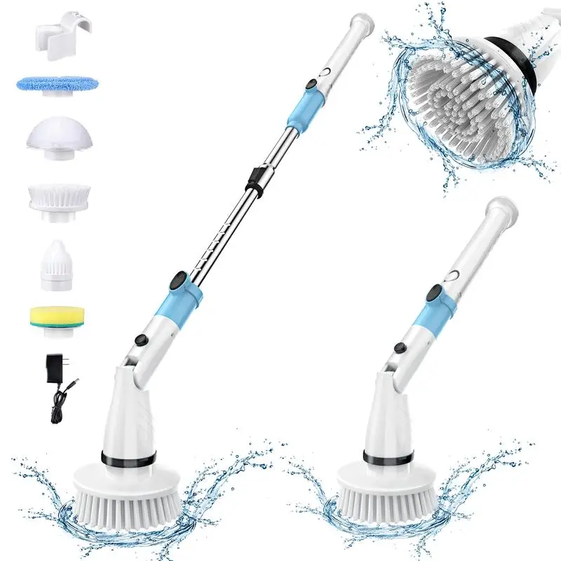 

Cordless Electric Spin Scrubber with 5 Replaceable Heads, 450 RPM, Adjustable Telescopic Handle, 90 Min Runtime for Deep