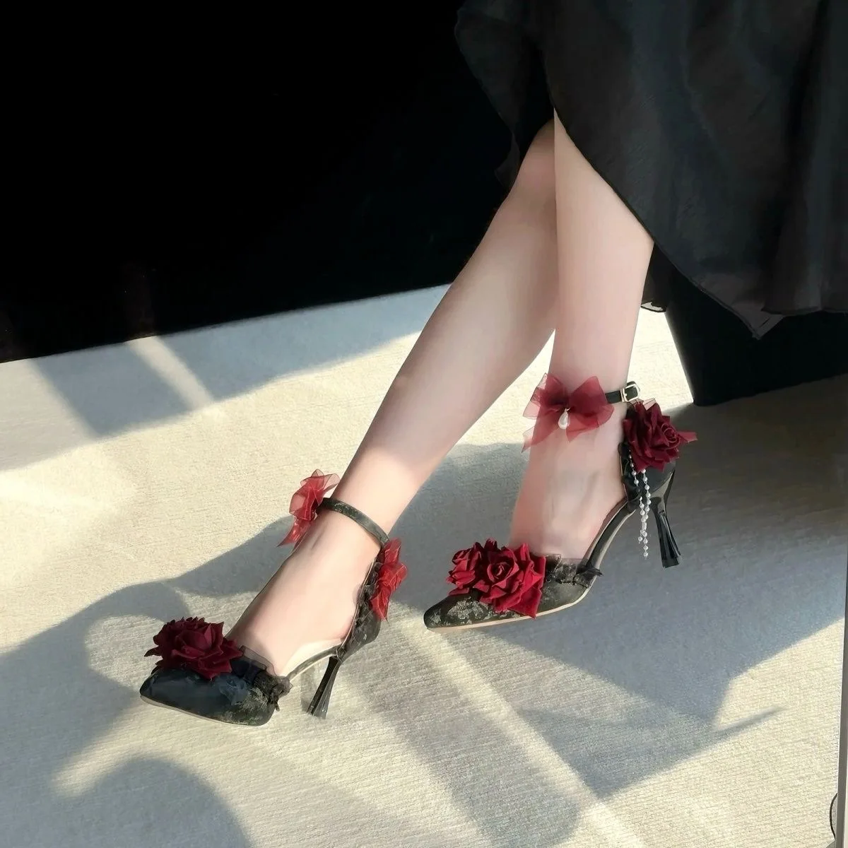 heeled sandals designer shoes woman 2024 trend lolita cosplay Elegant woman heeled shoes black goth y2k Luxury heels japanese