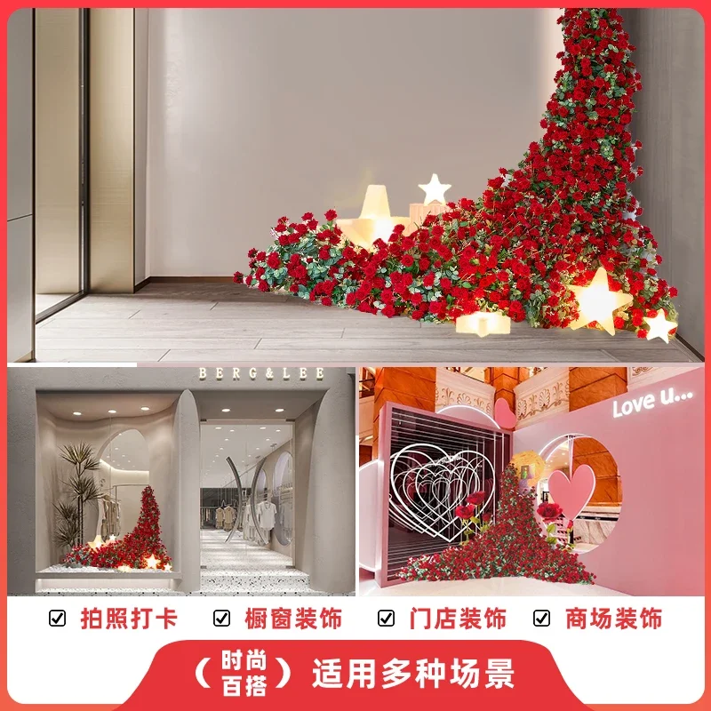 Waterfall rose wall simulation flower beauty Chen shopping mall punch car show corner layout Internet celebrity window