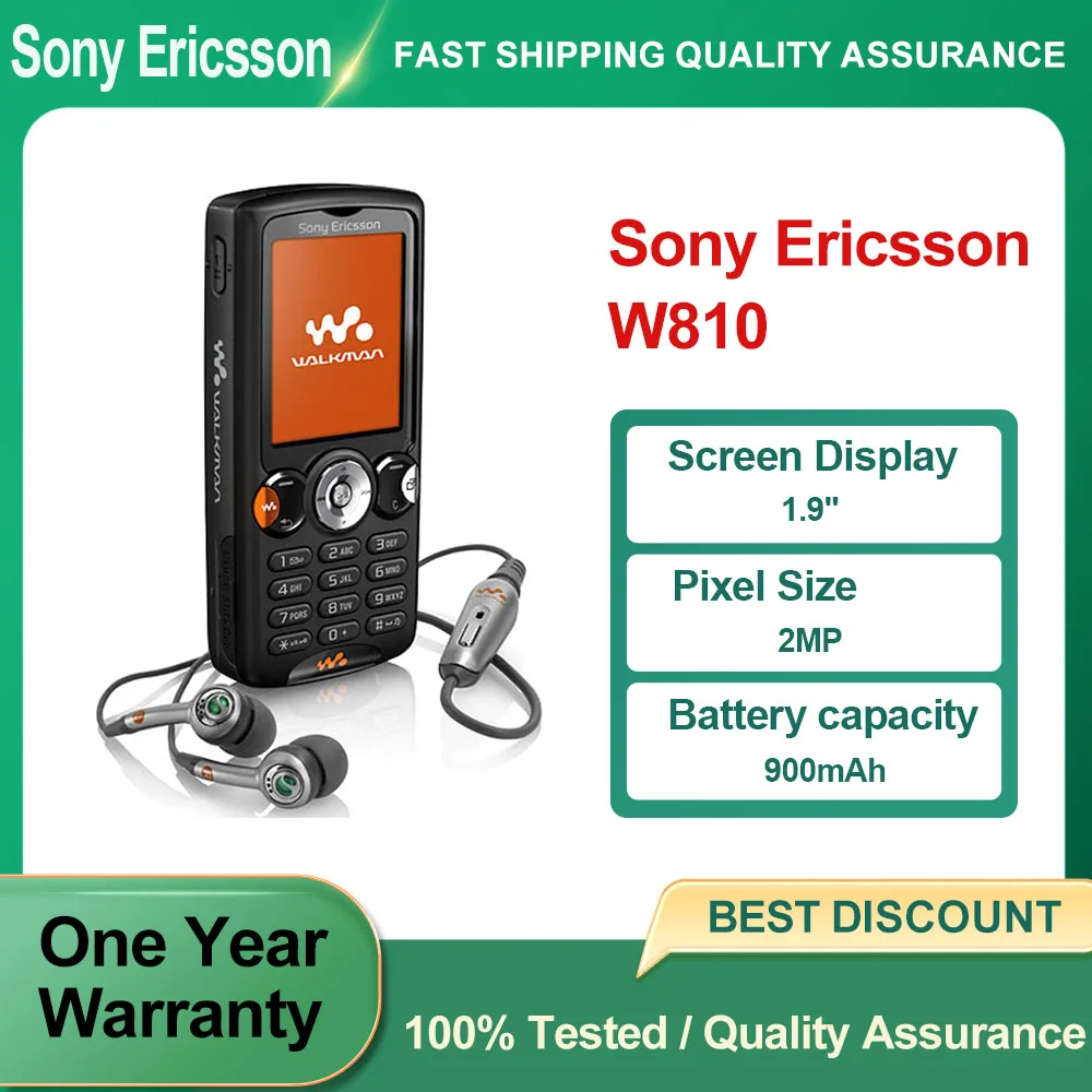 هاتف Sony Ericsson W810 W810i W810C مجدد غير مقفول بلوتوث أصلي 2MP 1.9 بوصة 2G بحالة جيدة