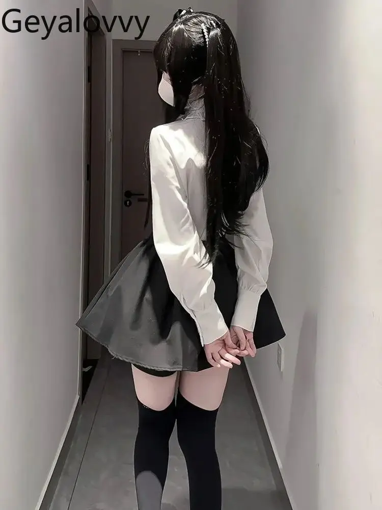 Conjunto de camisa de manga comprida e saia curta faculdade jk uniforme terno primavera outono novo estilo japonês estudante escola conjuntos de duas peças