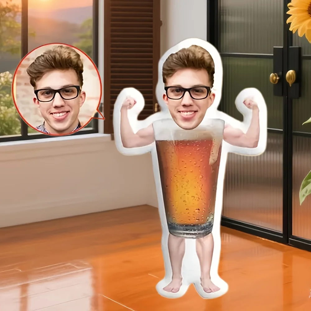 【Unique Gift】Personalized Custom Face Pillow, Beer-Shaped Body Pillow with Your Face Photo, a Perfect Surprise Gift for Customization, Unique Gift for Christmas, Valentine's Day, and Birthdays
