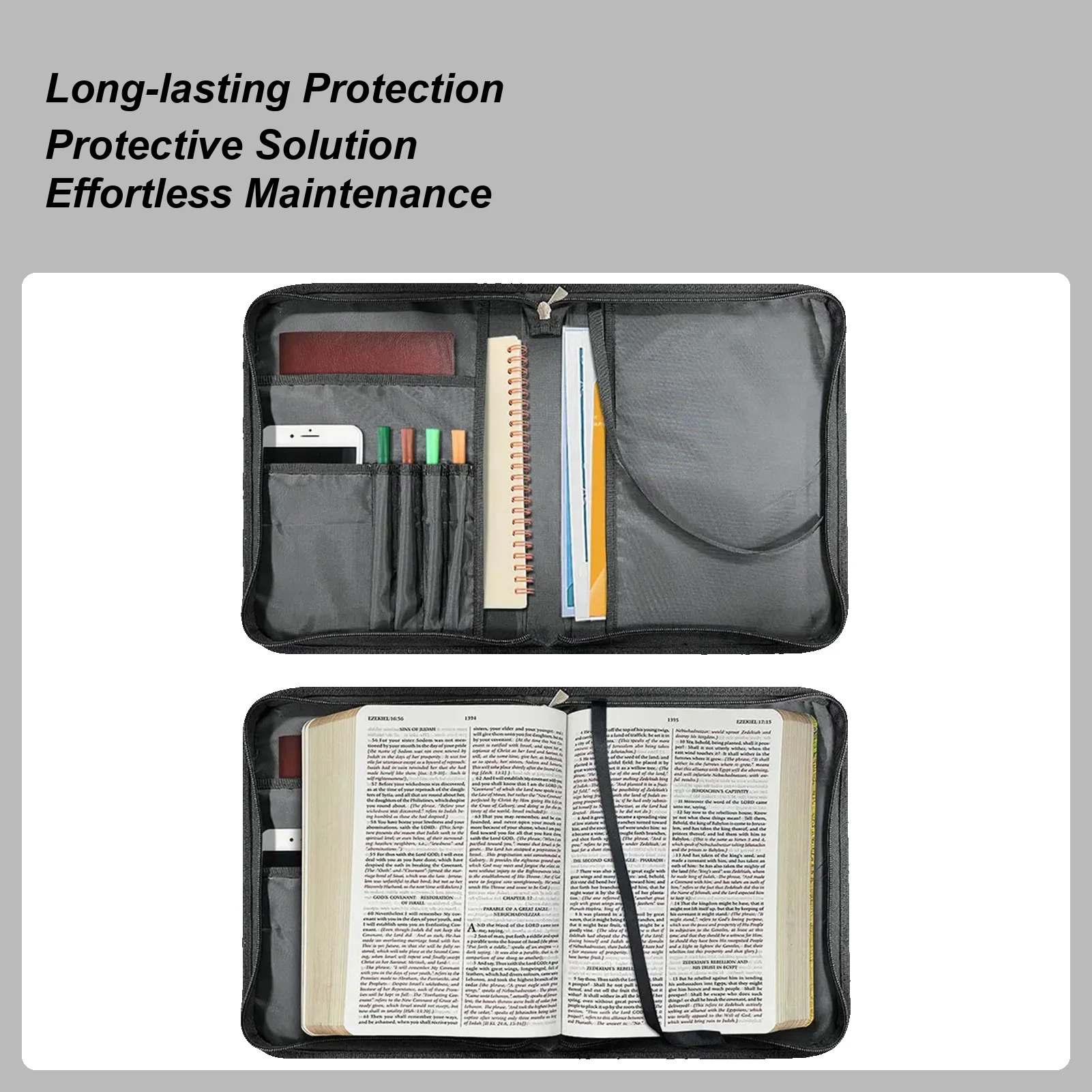 

PU Leather Book Storage Bag Handheld Bible Bag Portable Handheld Book Manual Protective Cover Zippered Bible Case