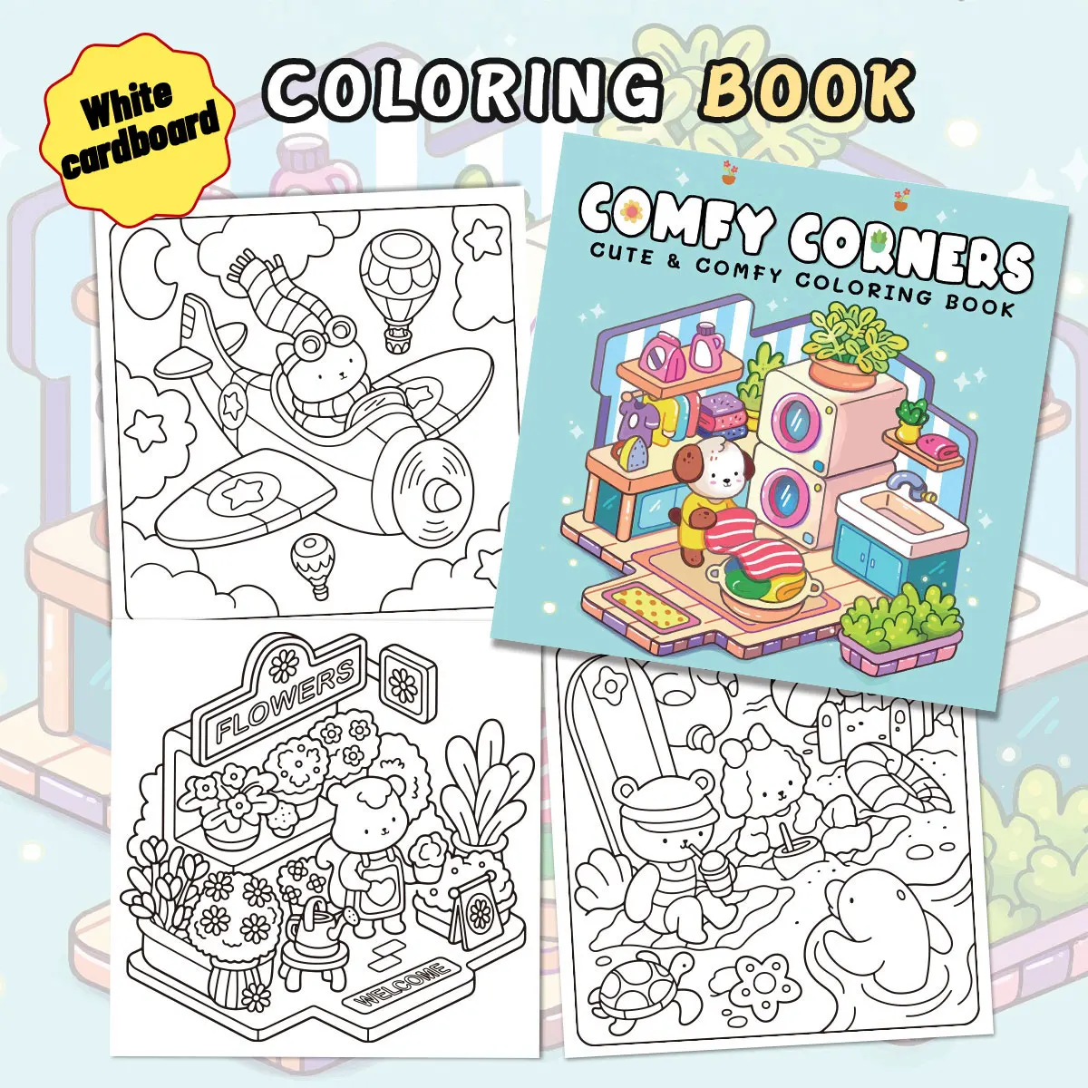 Cute coloring book, Scenes of plush friends playing naughtily, the perfect choice for relaxation and stress relief.