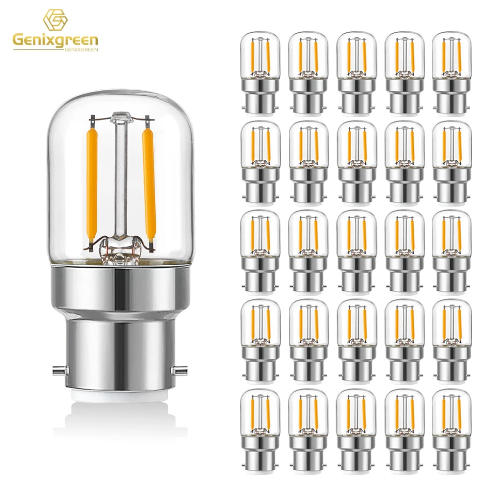 B22 Bayonet Base Tubular Mini Led Light Bulbs T28 1W Vintage Clear Glass Warm White 2700K Dimmable Home Indoor Decorative Bulb