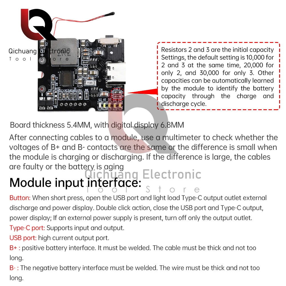 22,5 W Banco de Potencia Bidireccional de Carga Rápida Placa de Circuito Módulo de Energía Móvil Con Digital/Luz Tipo-c USB Suppor PD/QC3.0 2,0