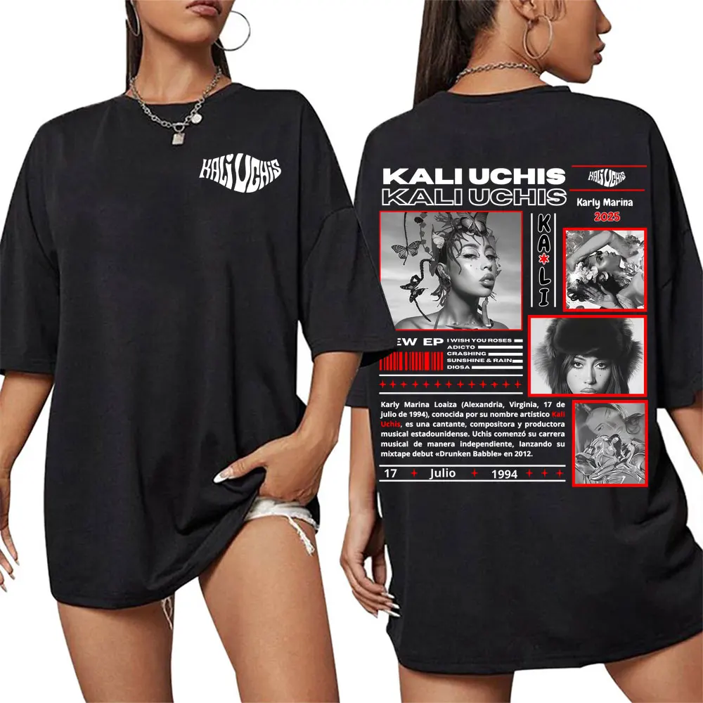 المغني كالي Uchis كارلي مارينا جولة 2025 غطاء تي شيرت الرجال النساء الملابس القطن قصير الأكمام تي شيرت موضة الجمالية تي شيرت