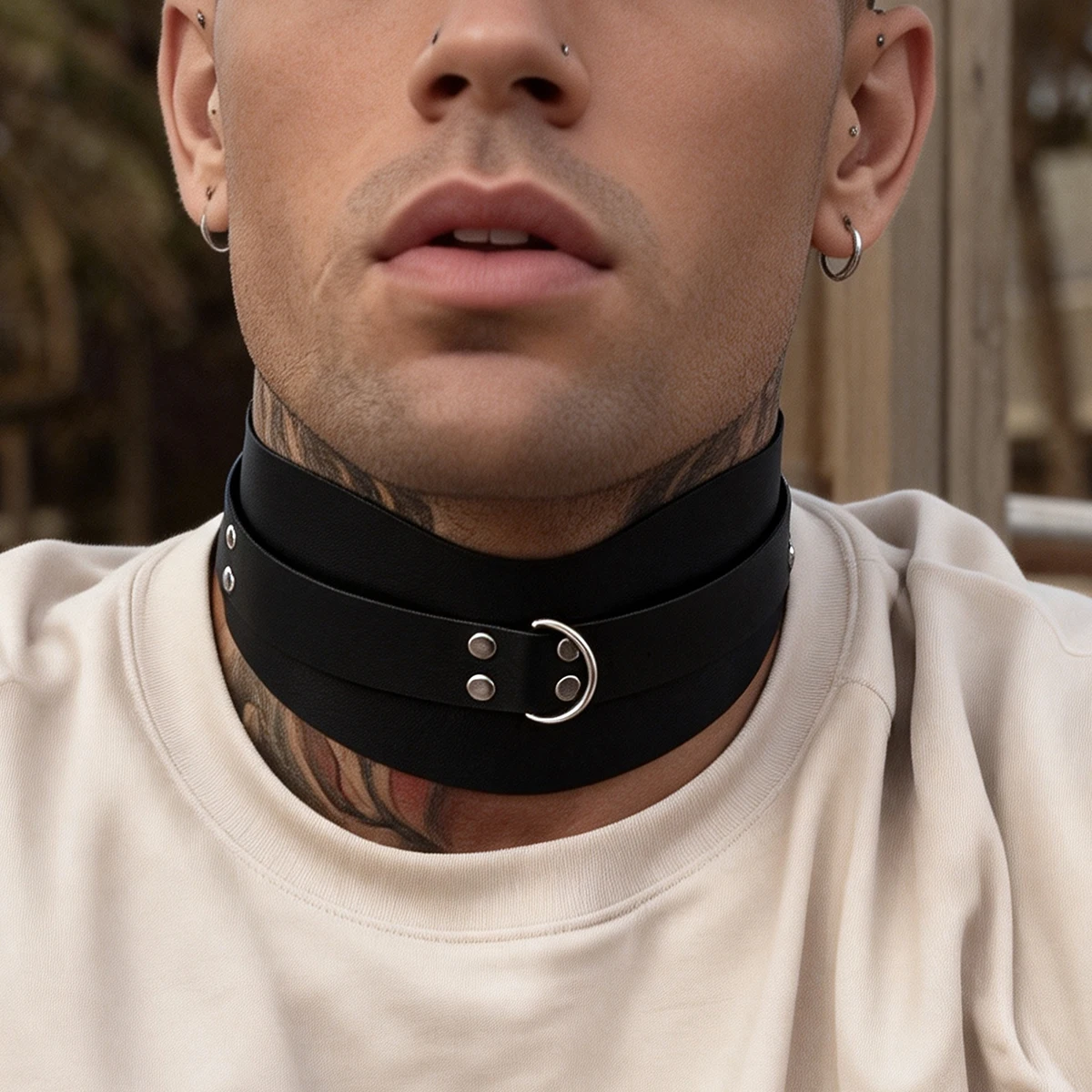 

O-Ring Black Choker, Punk Gothic Collar, Adjustable Faux Leather Necklace, men's Fashion, Statement Jewelry for Cosplay