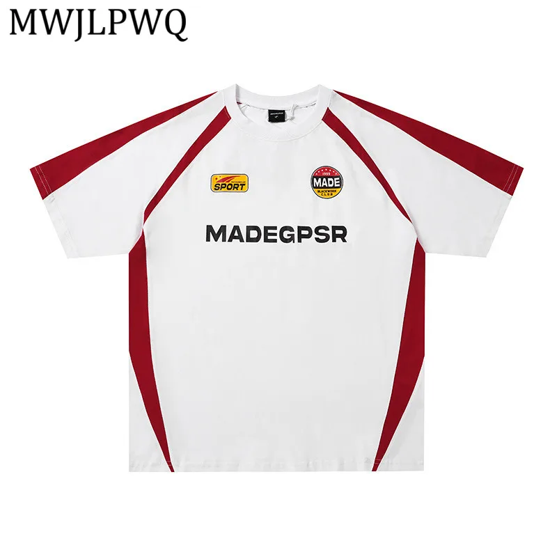 

MWJLPWQ 2026 Summer New American Style High Street T-Shirt For Men Color-Block Sports Casual Loose Short-Sleeve Tops Chic 15275