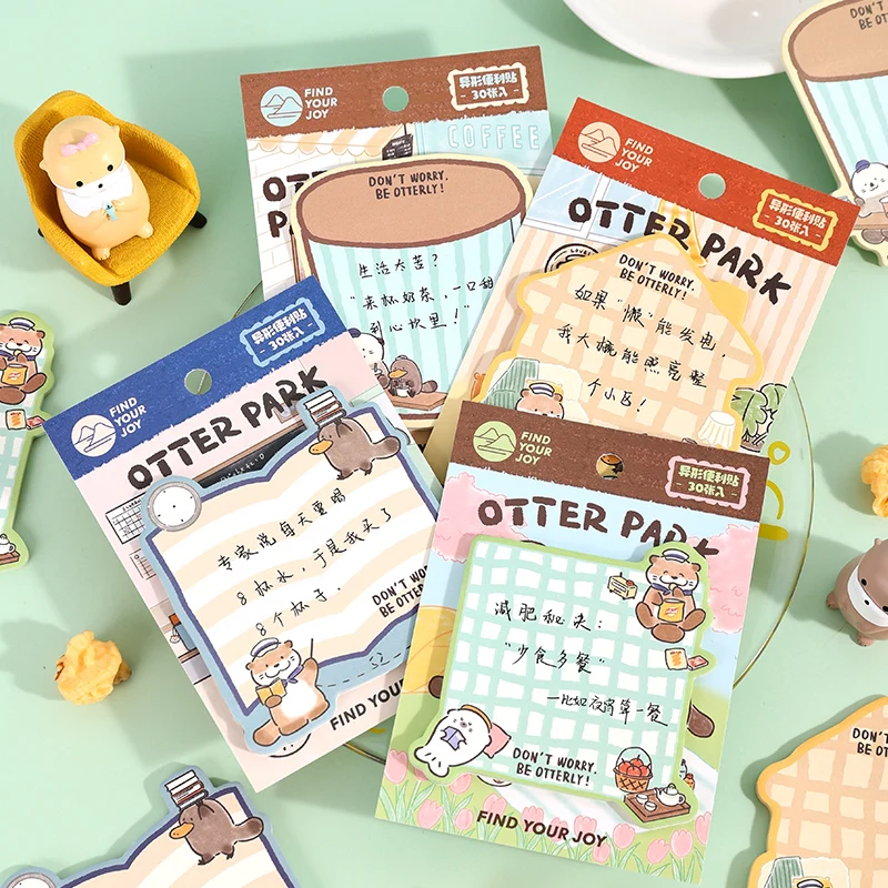 30 Pcs/book Creative Korean Stationery Cute Otter Multi functional Message Notes DIY Diary Album Scrapbook Office Supplies