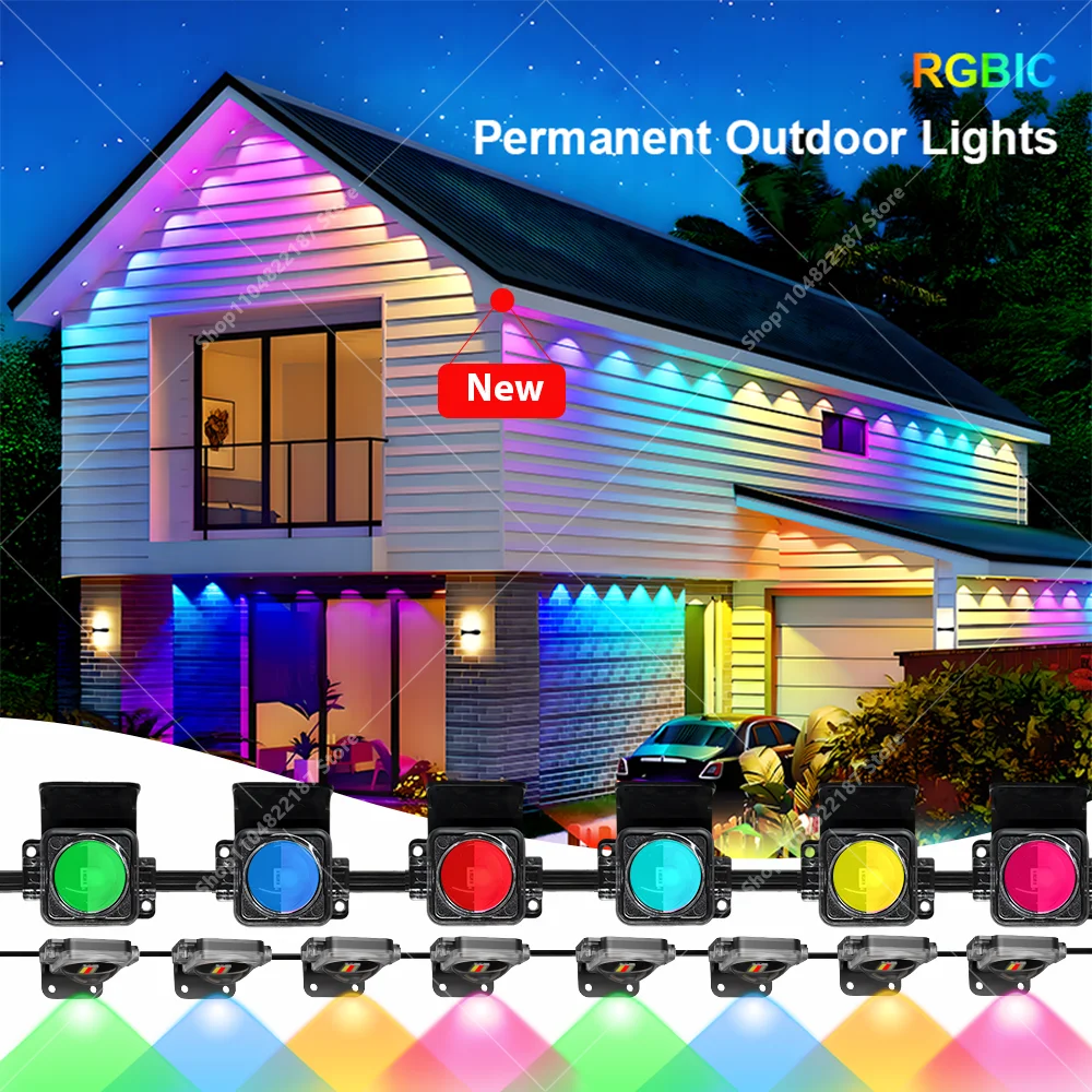 300FT Smart RGB Eave Lights App & Remote IP67 Permanent Outdoor LED String Lights Home New Year Christmas Birthday DIY Lighting