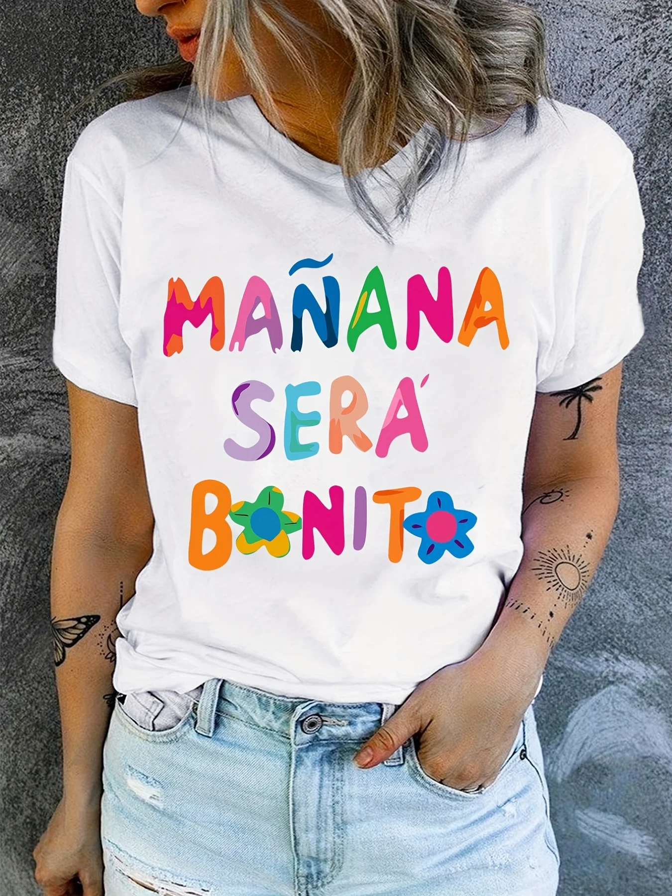 

Футболка с буквенным принтом, повседневный топ с короткими рукавами и круглым вырезом для летней и весенней женской одежды