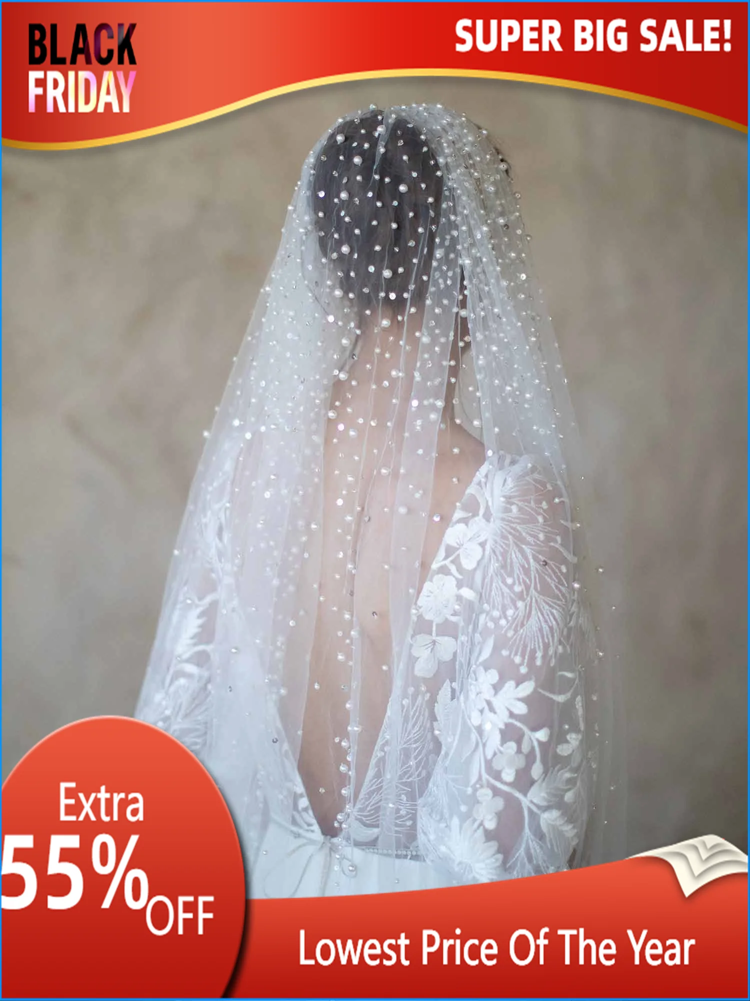 TOPQUEEN Luxurious Wedding Veil with Pearls 5 Meter Long Bridal Veils Delicate Beaded Cathedral Length Veil for the Bride v139A