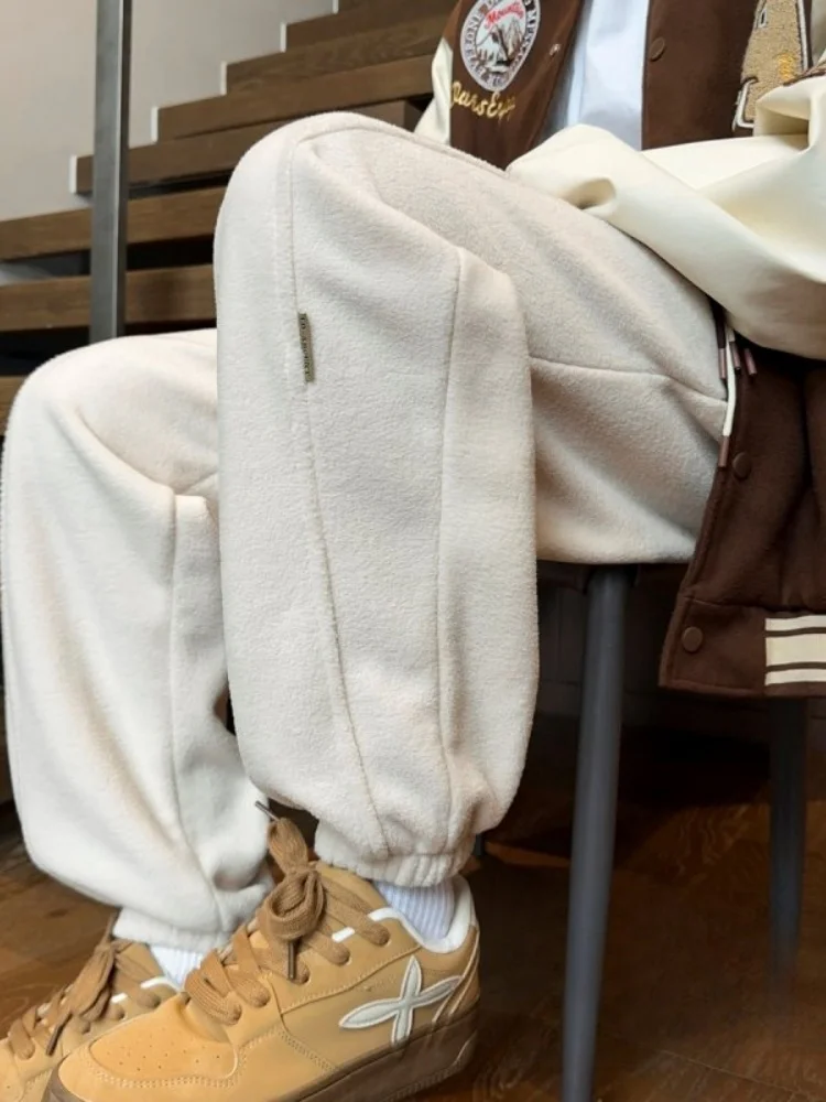 

Американские утепленные мужские зимние спортивные брюки на флисовой подкладке, повседневные брюки с манжетами, свободные длинные брюки в стиле Харадзюку